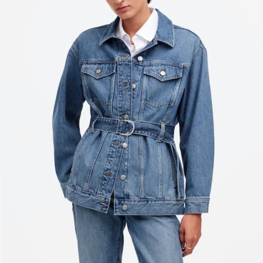 Madewell Belted Oversized Trucker Jean Jacket | L